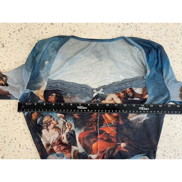 Art To Wear Womens M L Abstract mesh long sleeve lace bodysuit Y2K Whimsigoth - Picture 12 of 16